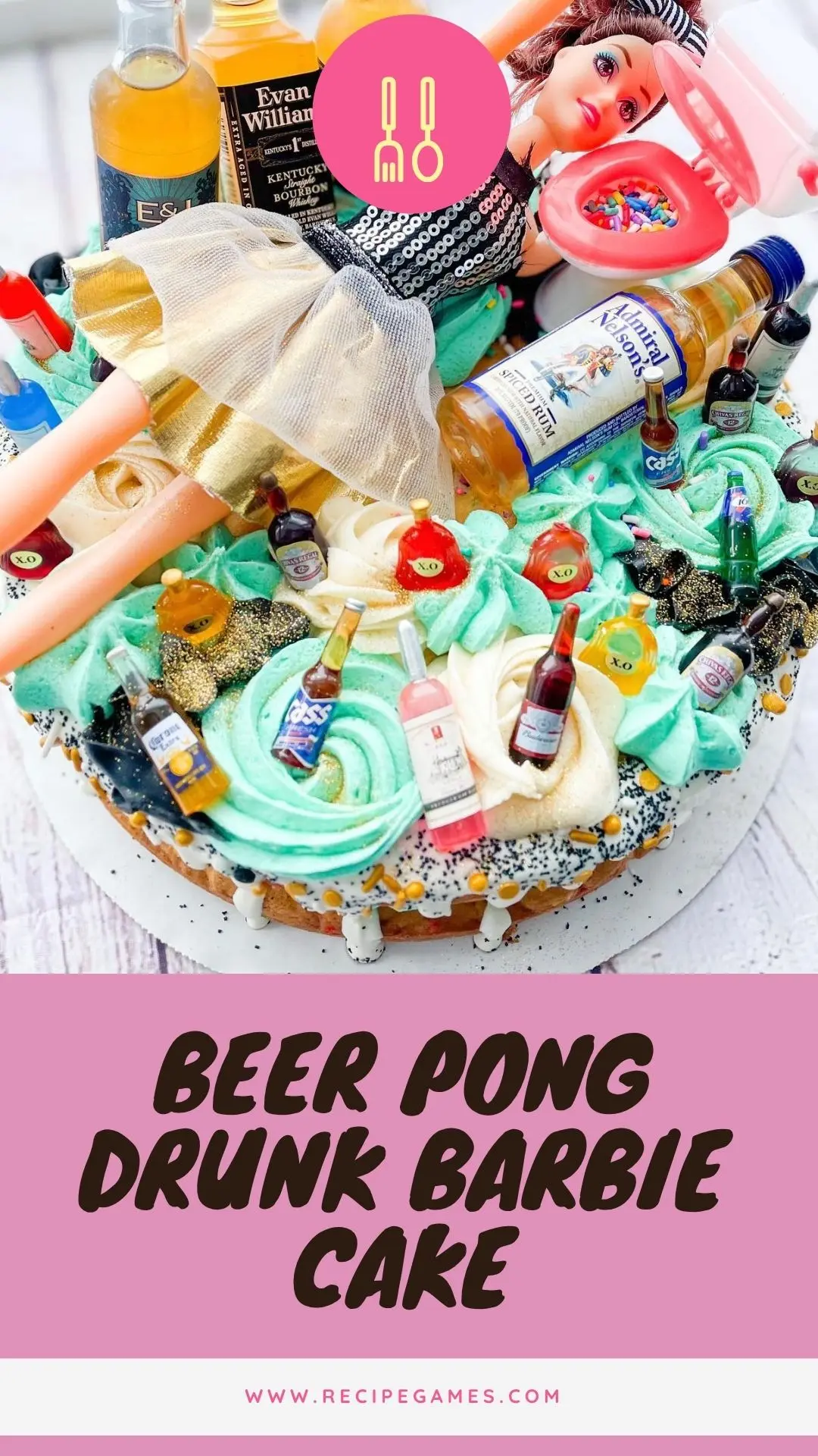 Beer Pong Drunk Barbie Cake