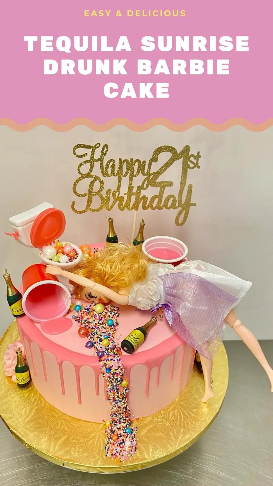 Tequila Sunrise Drunk Barbie Cake